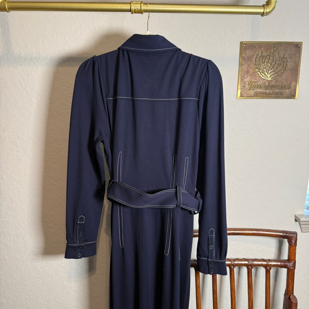 Boden Navy Blue Contrast Stitch Belted Midi Shirt Dress Womens 12R UK 16R - Picture 9 of 9
